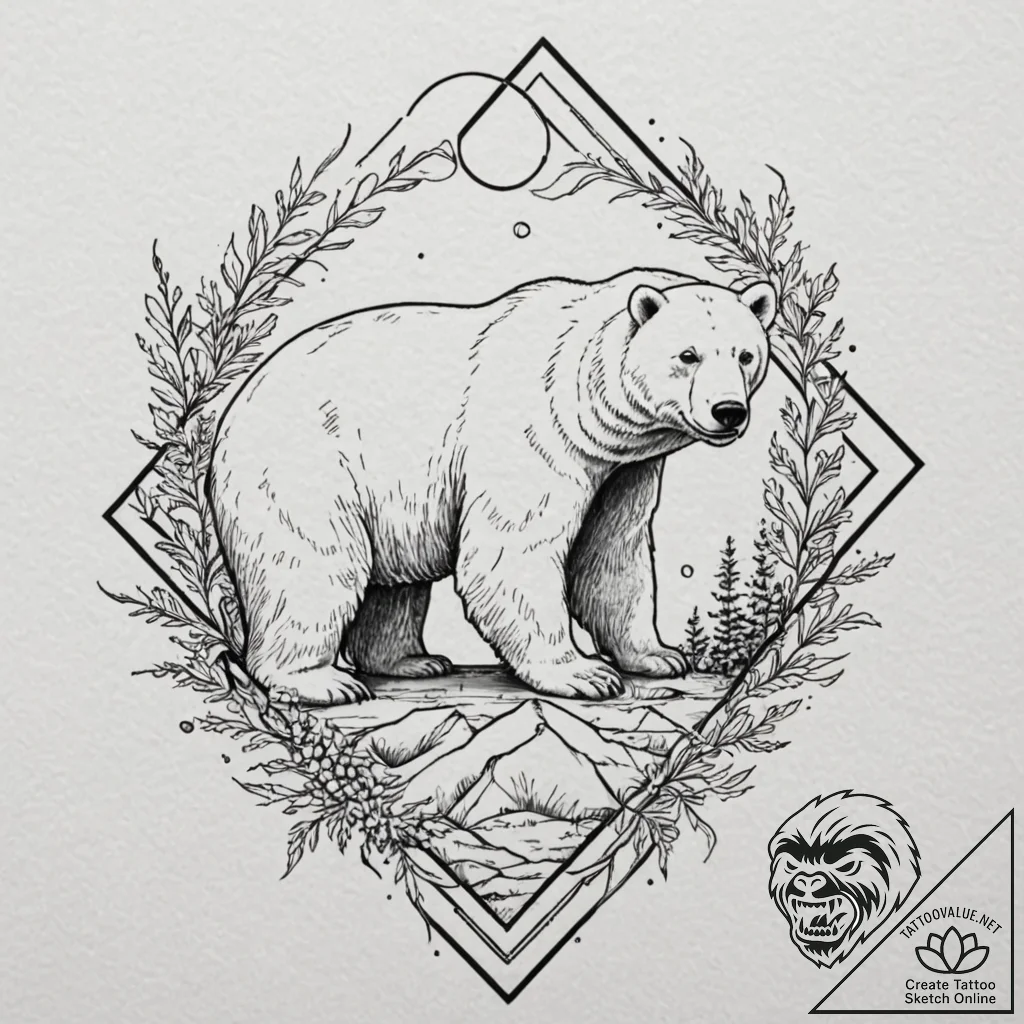 Polar bear, tattoo drawing outline, moderatel... - tattoo sketch (№1751209575_0, 29.06.2025 15:06) — tattoovalue.net