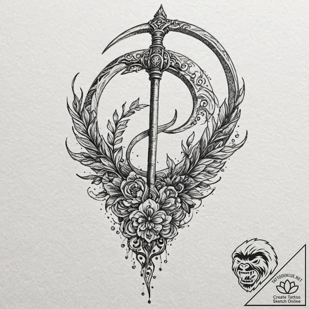 Scythe, tattoo flash sheet design, highly det... - tattoo sketch (№1751209920_0, 29.06.2025 15:12) — tattoovalue.net