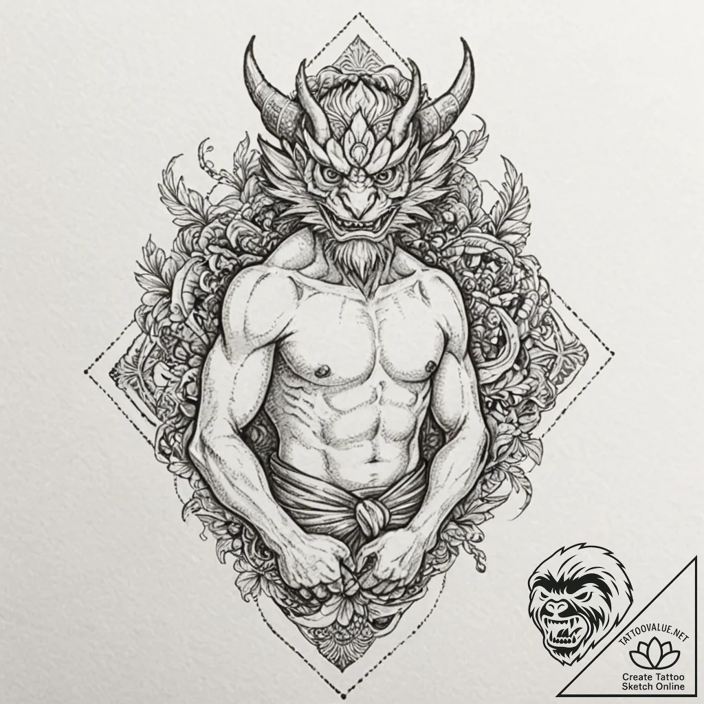 Tengu, tattoo sketch design, sepia tone sketc... - tattoo sketch (№1751210250_0, 29.06.2025 15:17) — tattoovalue.net