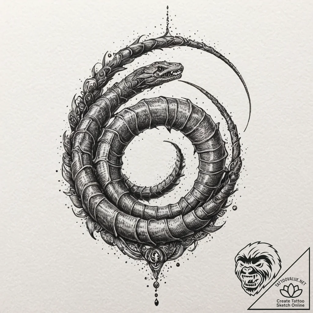 A sandworm from dune, tattoo line art, dotwor... - tattoo sketch (№1751210702_0, 29.06.2025 15:25) — tattoovalue.net
