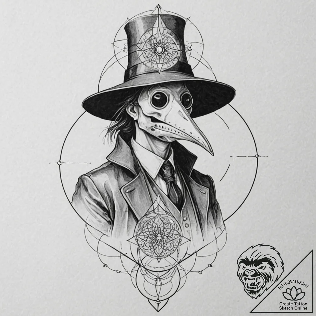 Plague doctor, concept art for tattoo, modera... - tattoo sketch (№1751210808_0, 29.06.2025 15:26) — tattoovalue.net