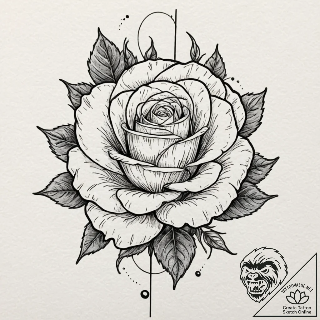 Rose, concept art for tattoo, moderately deta... - tattoo sketch (№1751210913_0, 29.06.2025 15:28) — tattoovalue.net