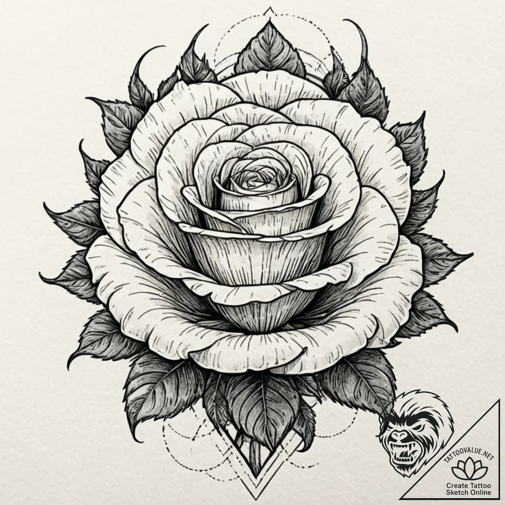 Rose, concept art for tattoo, moderately deta... - tattoo sketch (№1751211103_0, 29.06.2025 15:31) — tattoovalue.net