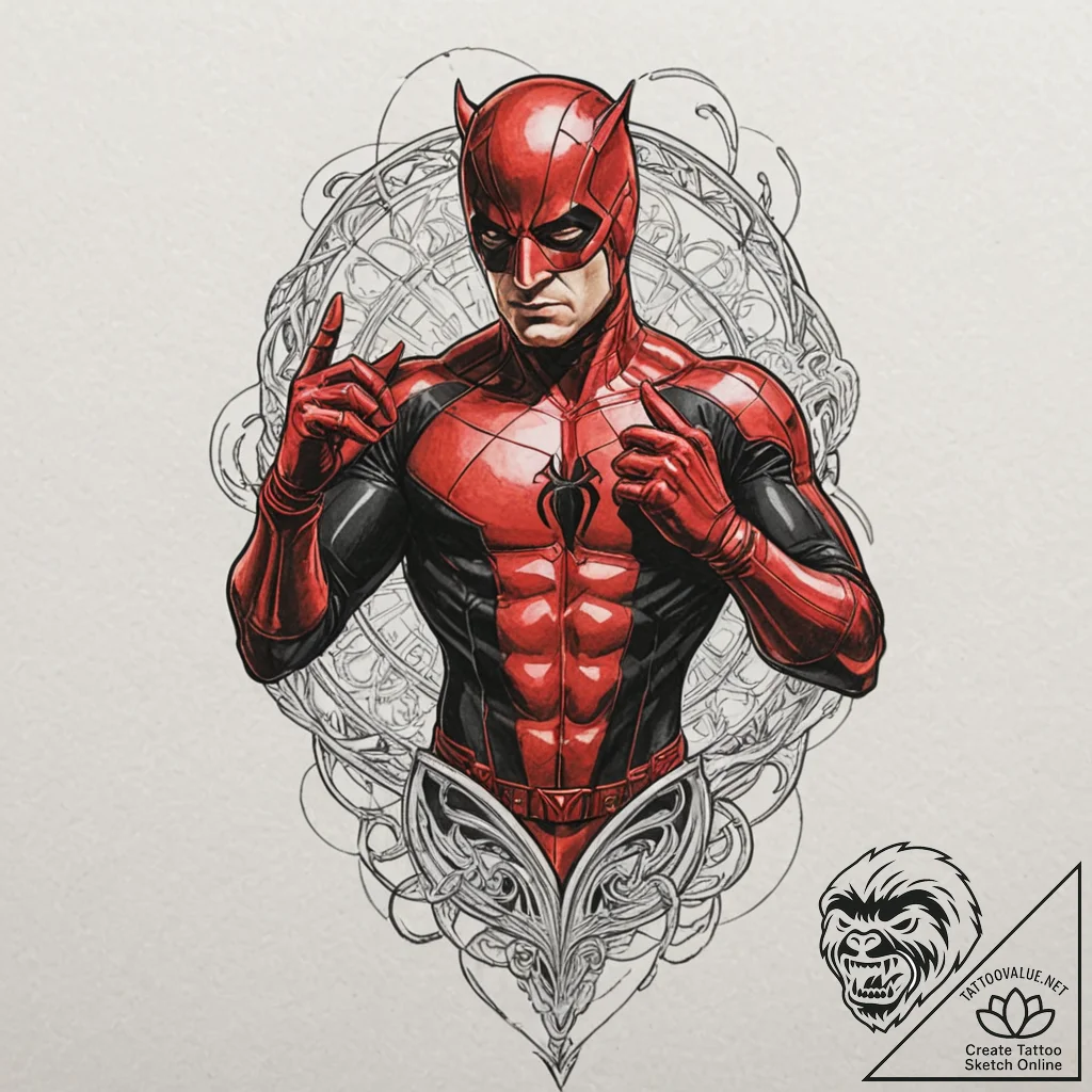 A neo-traditional portrait of daredevil, the... - tattoo sketch (№1751211848_0, 29.06.2025 15:44) — tattoovalue.net