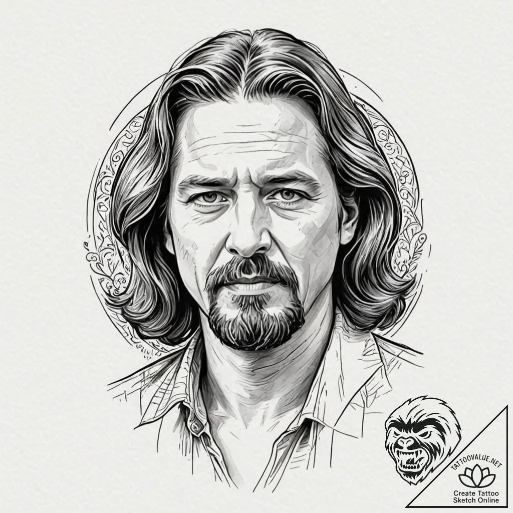 A watercolor portrait of jeff "the dude" lebo... - tattoo sketch (№1751212054_0, 29.06.2025 15:47) — tattoovalue.net