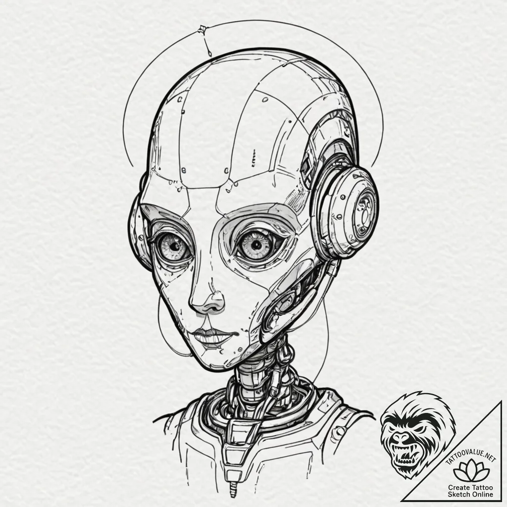 A linework tattoo of marvin the paranoid andr... - tattoo sketch (№1751213102_0, 29.06.2025 16:05) — tattoovalue.net