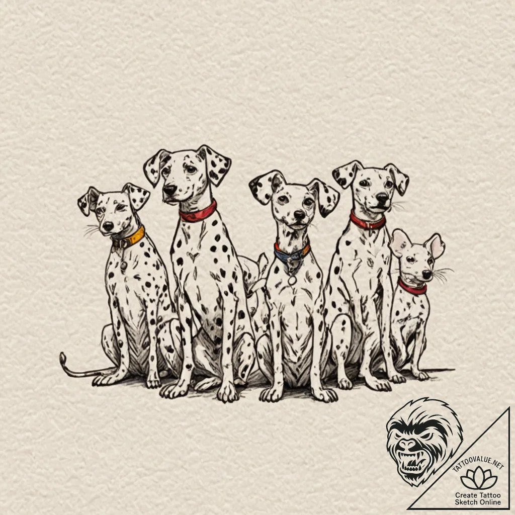 A linework tattoo of the dalmatian mice from... - tattoo sketch (№1751213312_0, 29.06.2025 16:08) — tattoovalue.net