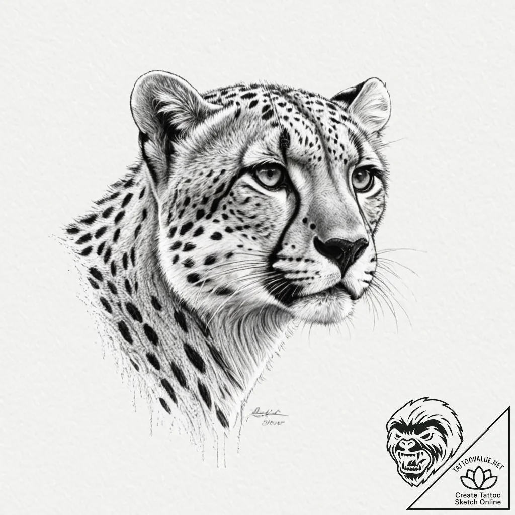 Cheetah, concept art for tattoo, detailed cro... - tattoo sketch (№1751214410_0, 29.06.2025 16:26) — tattoovalue.net