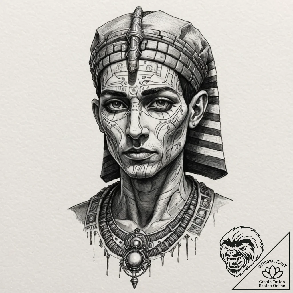A dotwork tattoo of the mummy (imhotep), wrap... - tattoo sketch (№1751214620_0, 29.06.2025 16:30) — tattoovalue.net