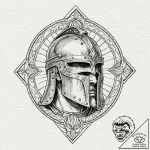 A roman centurion helmet with battle damage,… – tattoo sketch (№1751215028_0, 29.06.2025 16:37) — tattoovalue.net