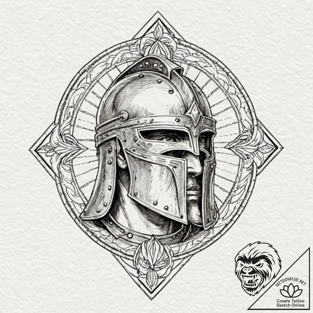 A roman centurion helmet with battle damage,... - tattoo sketch (№1751215028_0, 29.06.2025 16:37) — tattoovalue.net