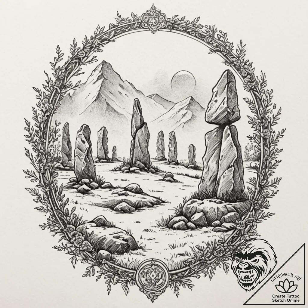 A linework tattoo of the standing stones at c... - tattoo sketch (№1751215212_0, 29.06.2025 16:40) — tattoovalue.net