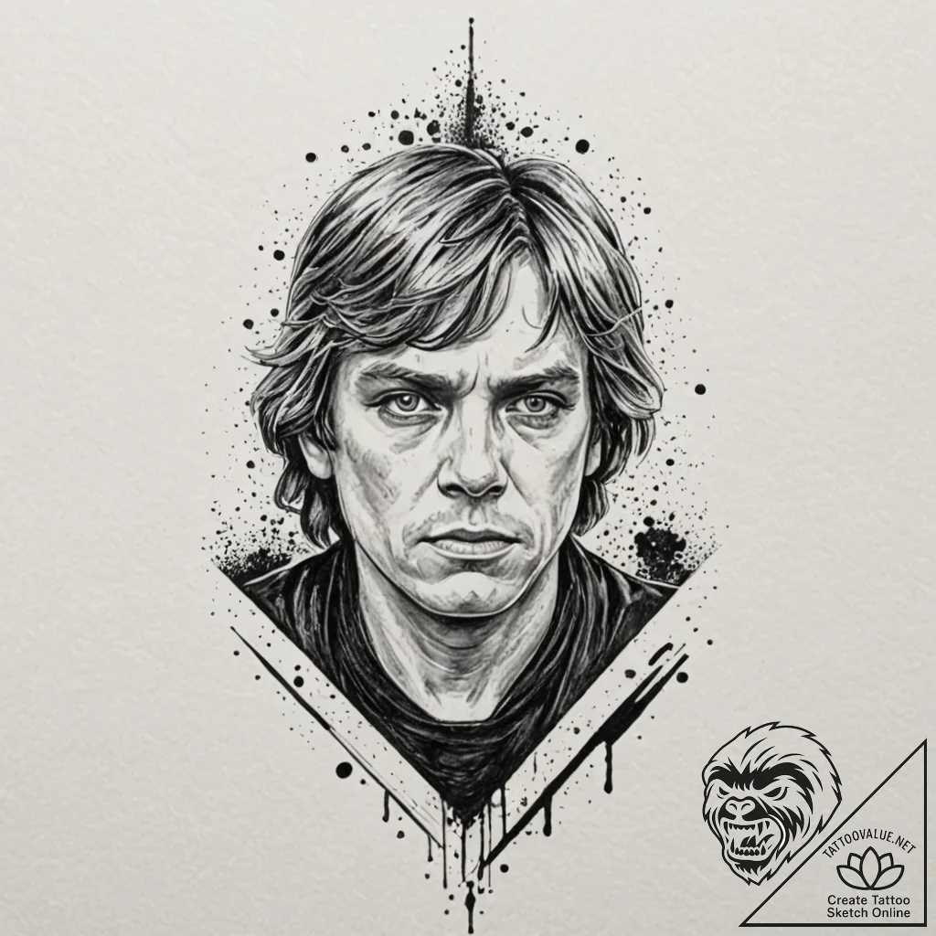 49. trash polka style tattoo of luke skywalke... - tattoo sketch (№1751215425_0, 29.06.2025 16:43) — tattoovalue.net