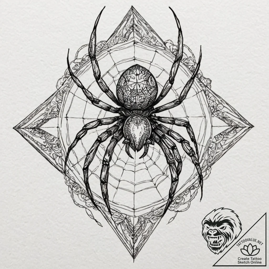 Spider, artistic tattoo sketch, bold outlines... - tattoo sketch (№1751215529_0, 29.06.2025 16:45) — tattoovalue.net