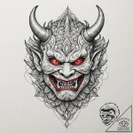 Oni mask, tattoo flash sheet design, clean li… – tattoo sketch (№1751215638_0, 29.06.2025 16:47) — tattoovalue.net