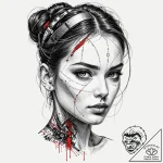 Trash polka style face of a replicant, half f… – tattoo sketch (№1751215747_0, 29.06.2025 16:49) — tattoovalue.net