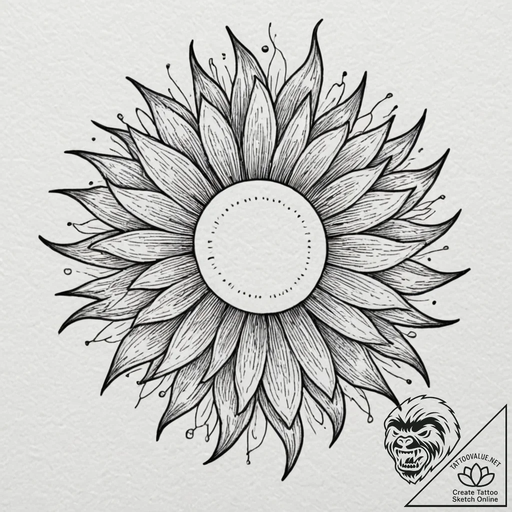 Solar flare, artistic tattoo sketch, fine lin... - tattoo sketch (№1751215959_0, 29.06.2025 16:52) — tattoovalue.net