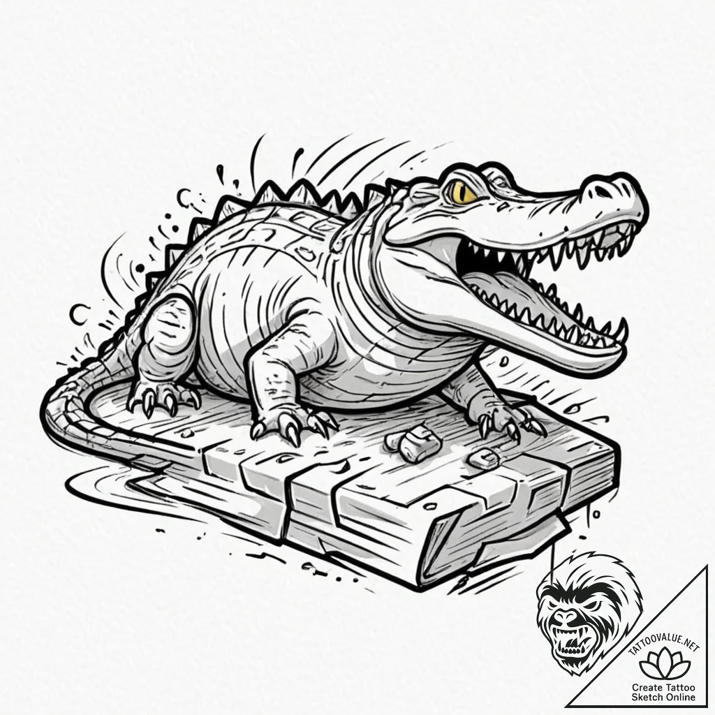 Crocodile, tattoo sketch design, bold outline... - tattoo sketch (№1751216609_0, 29.06.2025 17:03) — tattoovalue.net