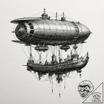 Steampunk airship, tattoo line art, blackwork… – tattoo sketch (№1751217029_0, 29.06.2025 17:10) — tattoovalue.net