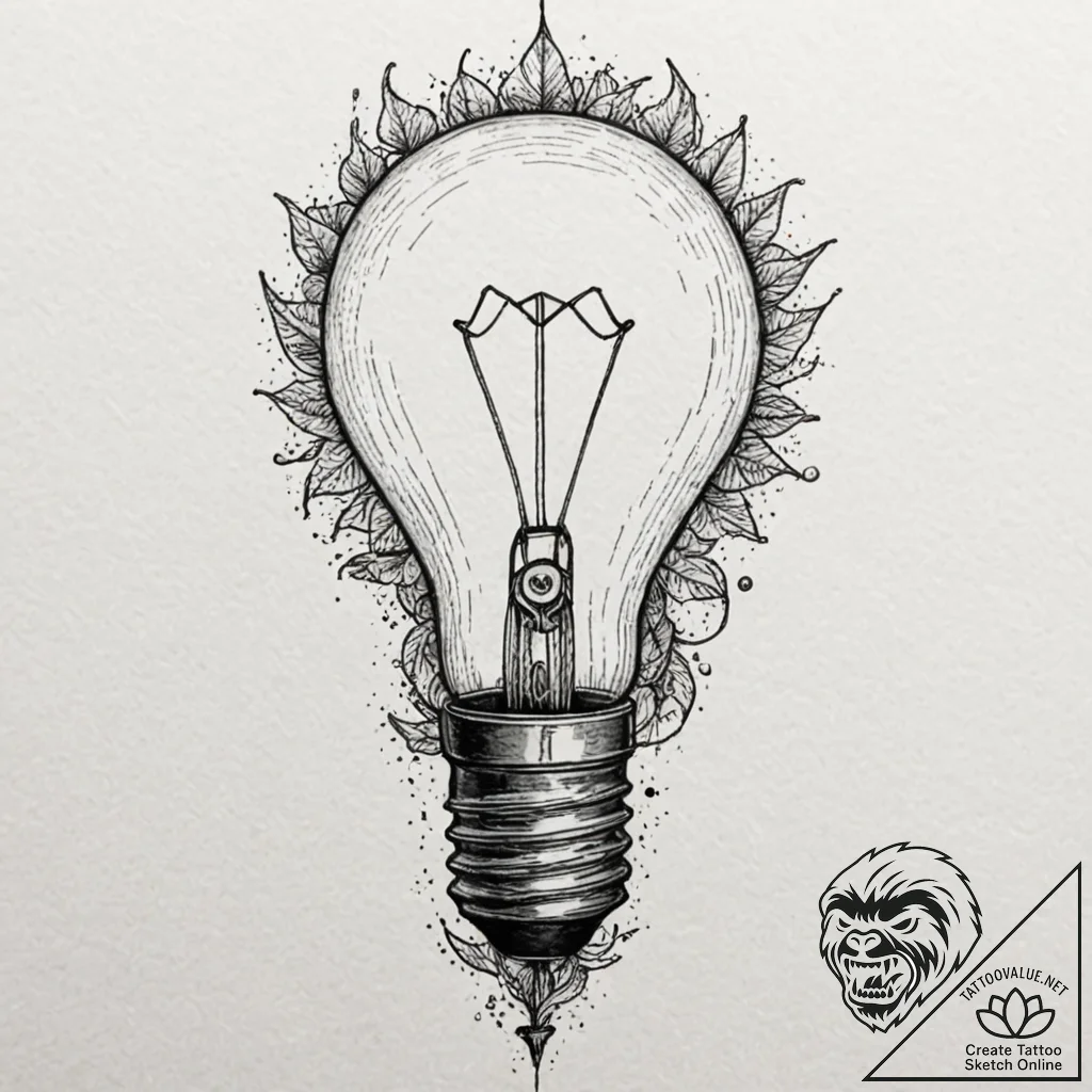A vintage lightbulb filament glowing, tattoo... - tattoo sketch (№1751218015_0, 29.06.2025 17:26) — tattoovalue.net