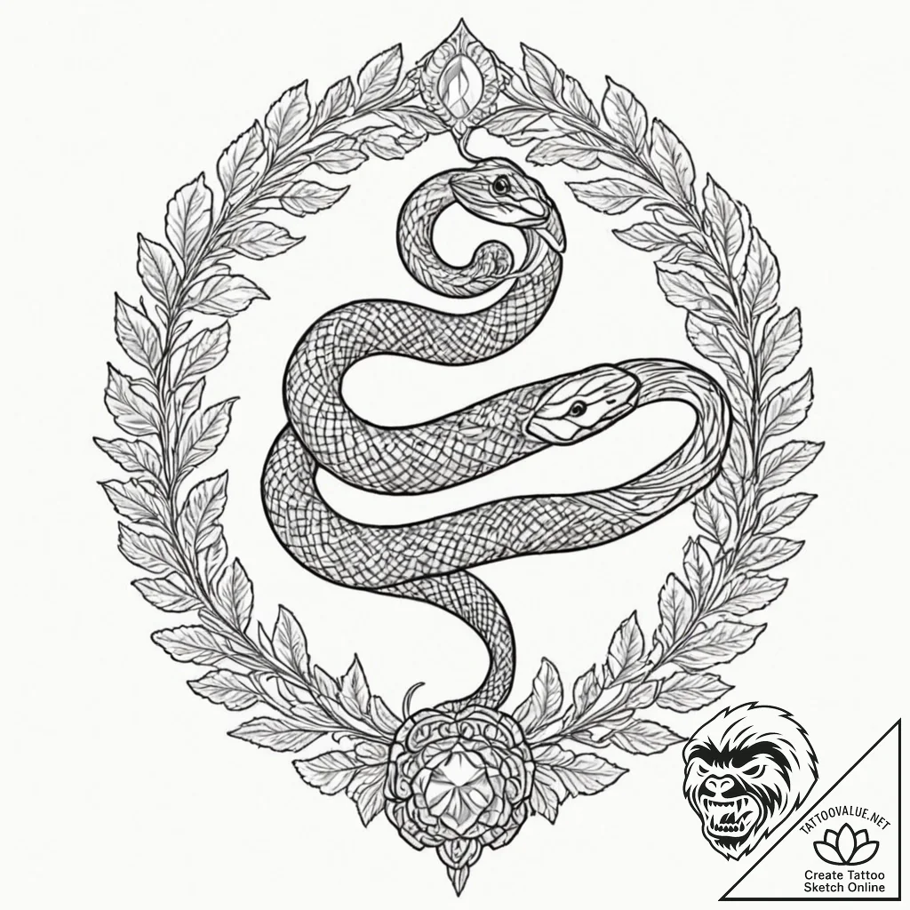 A snake coiled around a crystal, artistic tat... - tattoo sketch (№1751219207_0, 29.06.2025 17:46) — tattoovalue.net