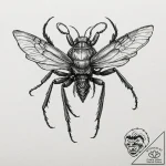 A graphic tattoo of a warrior bug from starsh… – tattoo sketch (№1751219577_0, 29.06.2025 17:52) — tattoovalue.net