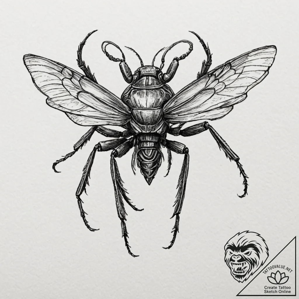 A graphic tattoo of a warrior bug from starsh... - tattoo sketch (№1751219577_0, 29.06.2025 17:52) — tattoovalue.net