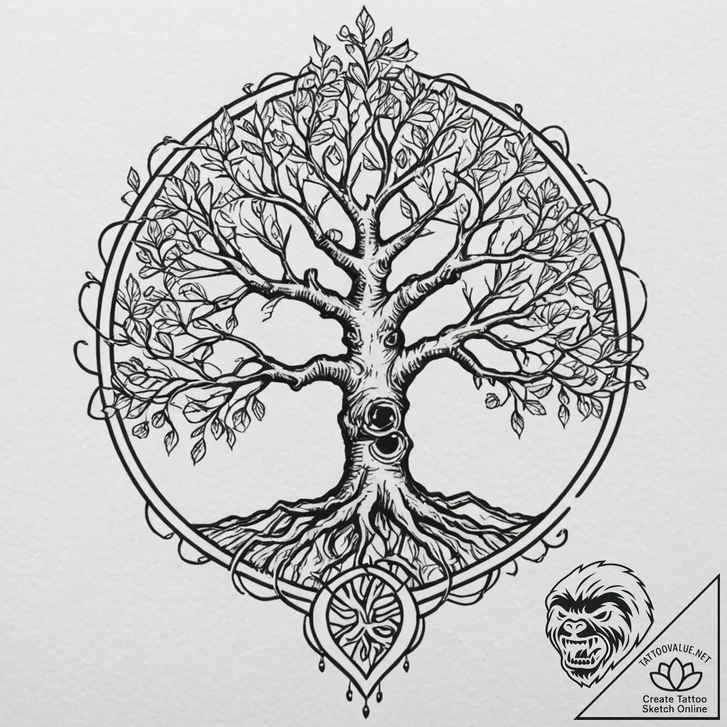 Yggdrasil (tree of life), tattoo flash sheet... - tattoo sketch (№1751220824_0, 29.06.2025 18:13) — tattoovalue.net