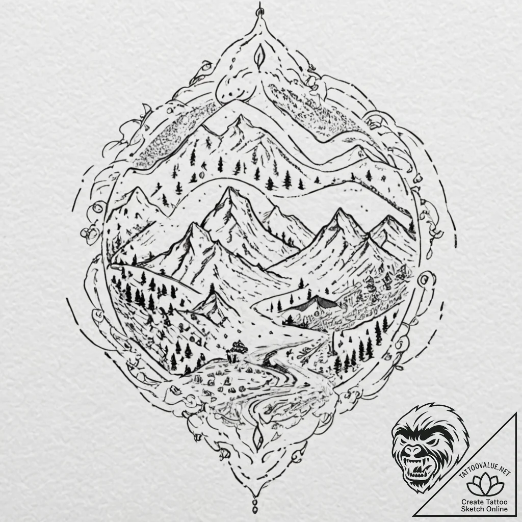 A linework tattoo of the map of his journey,,... - tattoo sketch (№1751221154_0, 29.06.2025 18:19) — tattoovalue.net