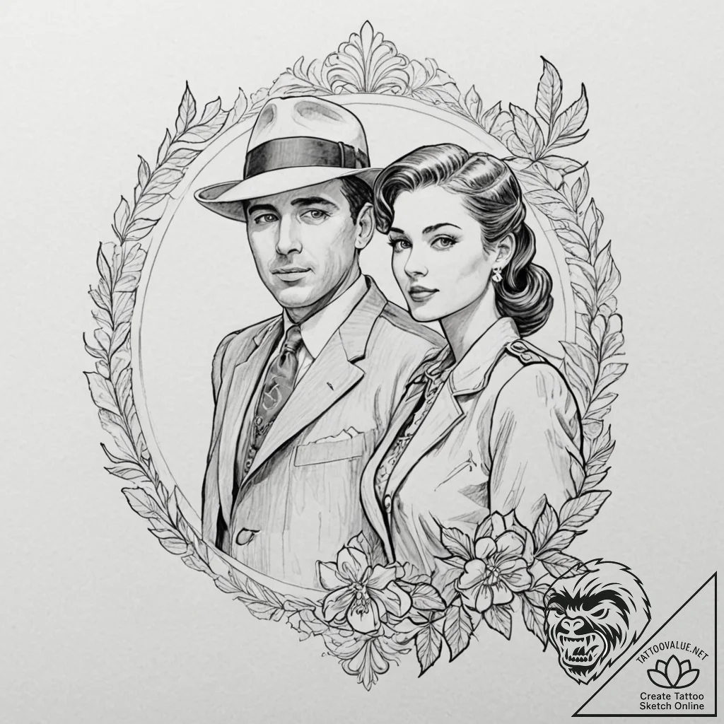A sketch of the main characters from casablan... - tattoo sketch (№1751221374_0, 29.06.2025 18:22) — tattoovalue.net