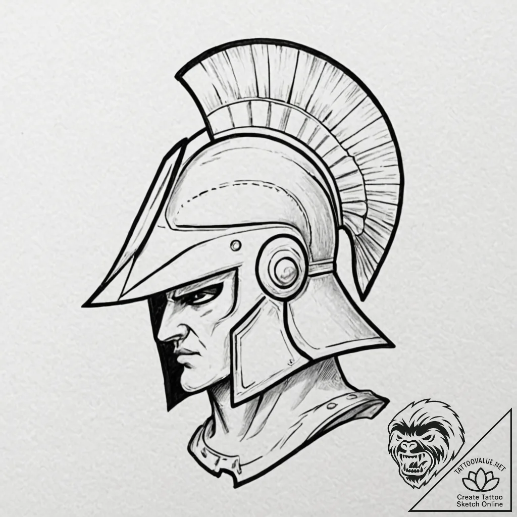 Spartan helmet, tattoo line art, studio light... - tattoo sketch (№1751221670_0, 29.06.2025 18:27) — tattoovalue.net