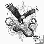 An eagle fighting a snake, ink illustration f… – tattoo sketch (№1751222275_0, 29.06.2025 18:37) — tattoovalue.net
