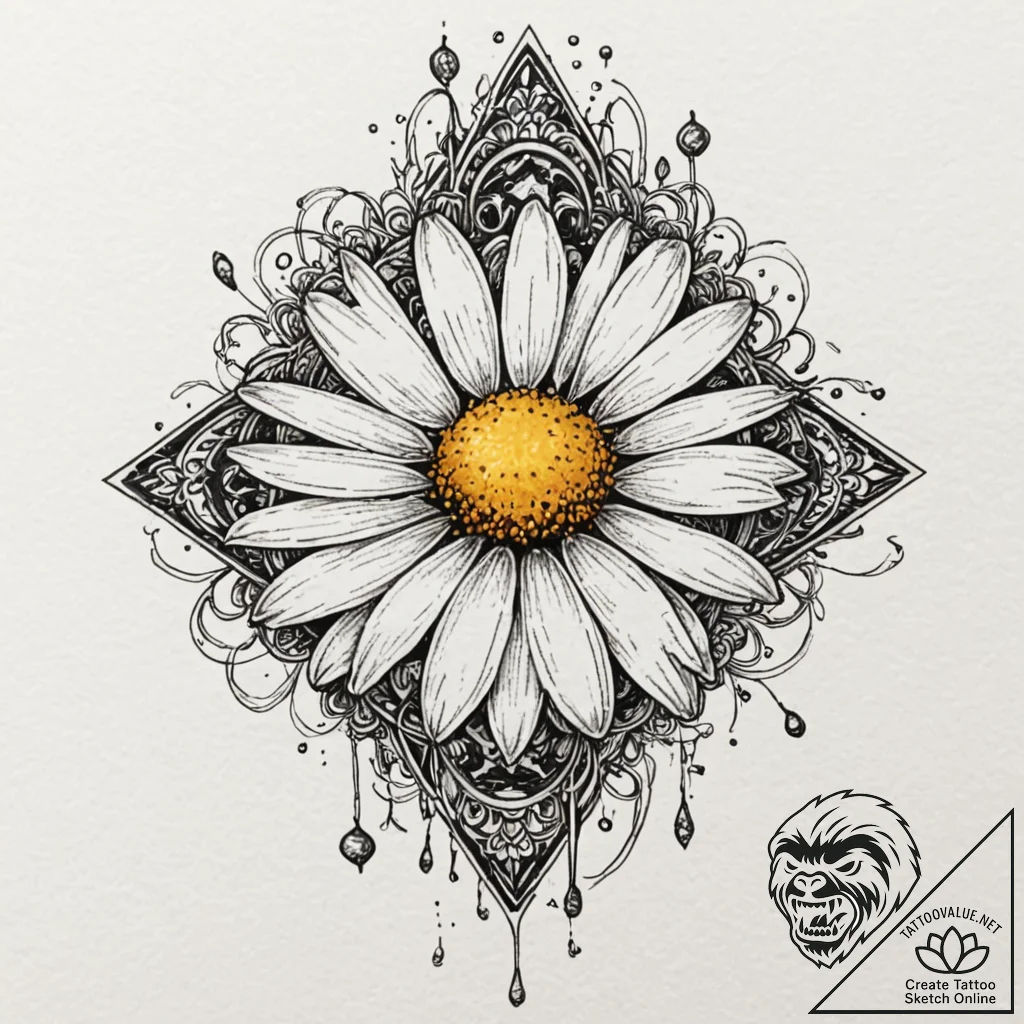 Chamomile, ink illustration for tattoo, detai... - tattoo sketch (№1751222727_0, 29.06.2025 18:45) — tattoovalue.net