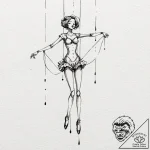 A marionette with cut strings, tattoo drawing… – tattoo sketch (№1751222835_0, 29.06.2025 18:47) — tattoovalue.net