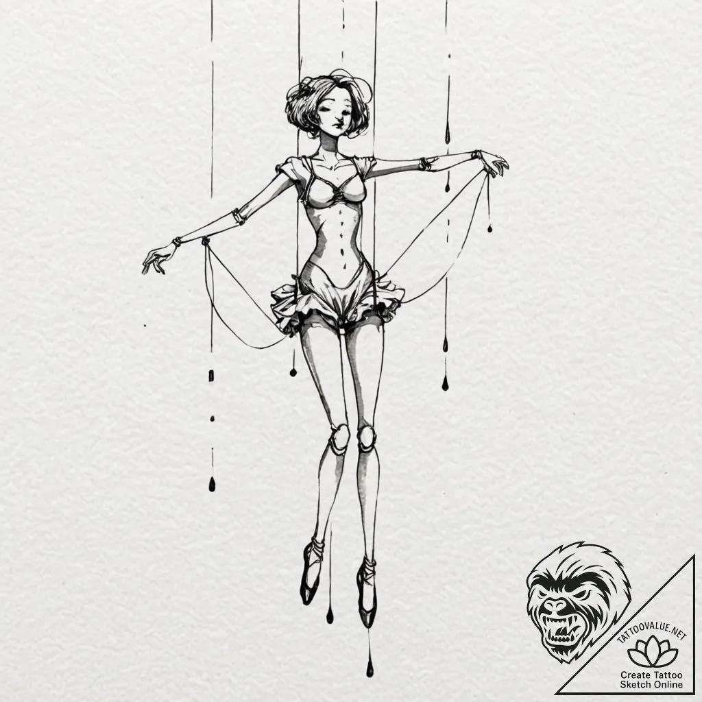 A marionette with cut strings, tattoo drawing... - tattoo sketch (№1751222835_0, 29.06.2025 18:47) — tattoovalue.net