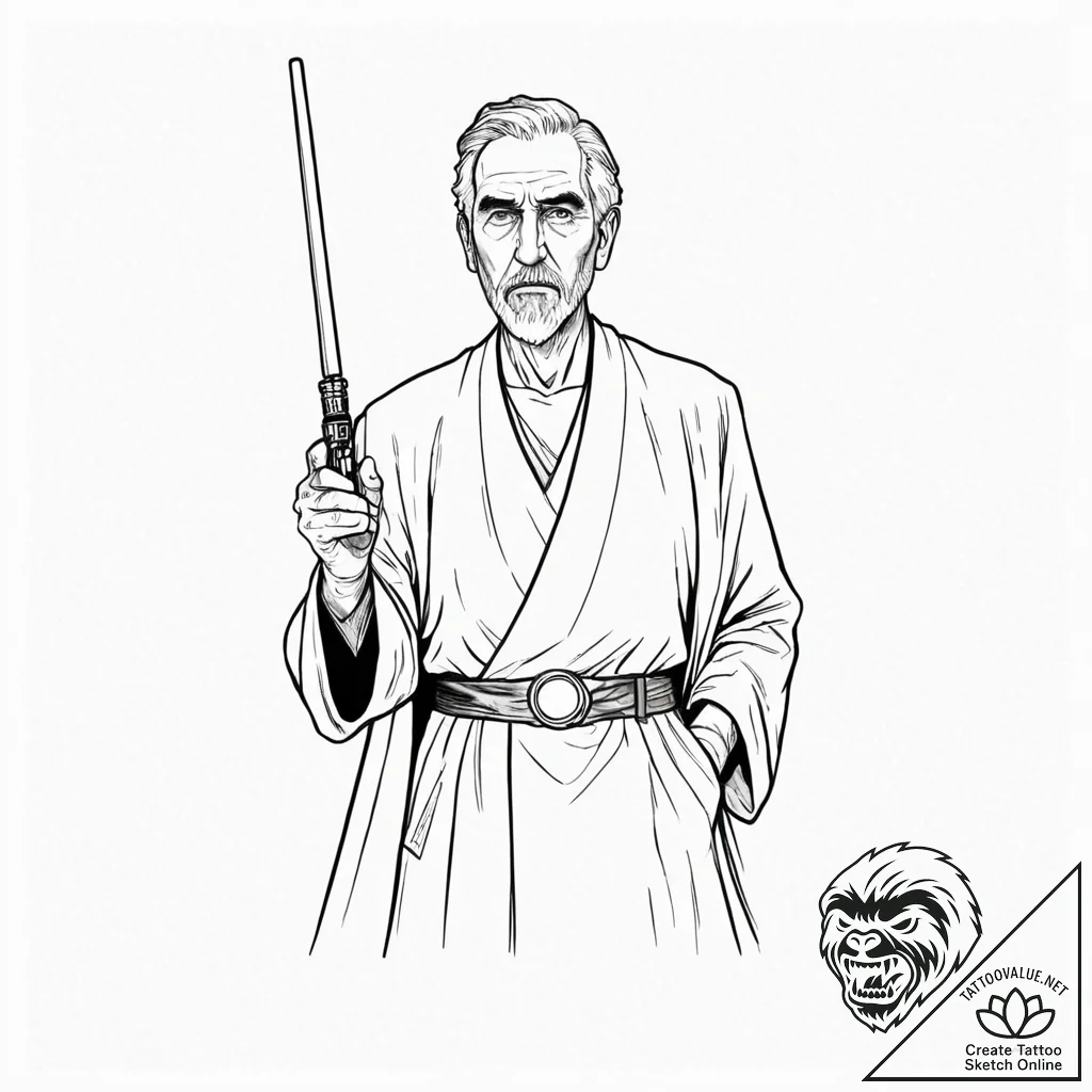 A sketch of count dooku, looking arrogant, wi... - tattoo sketch (№1751222940_0, 29.06.2025 18:49) — tattoovalue.net