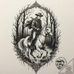A trash polka tattoo of the headless horseman… – tattoo sketch (№1751223423_0, 29.06.2025 18:57) — tattoovalue.net