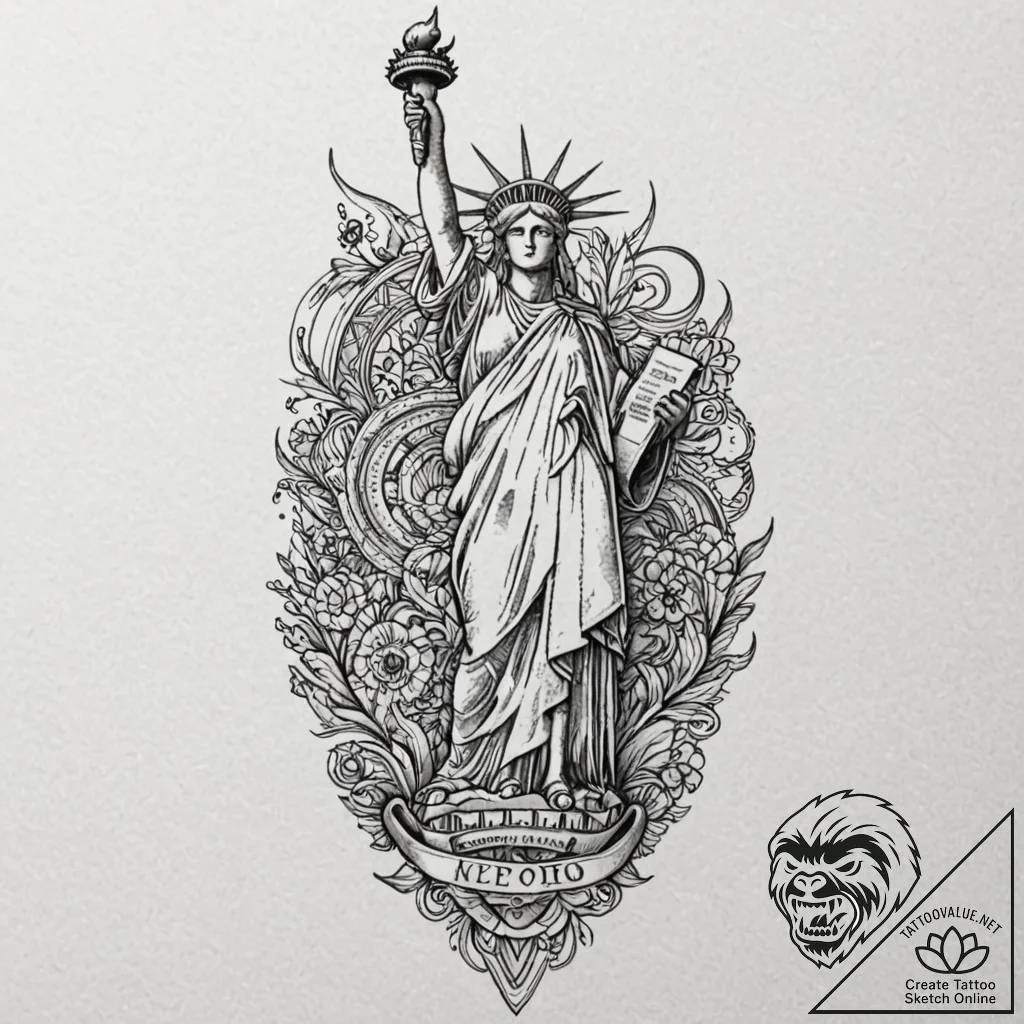 Statue of liberty, tattoo line art, highly de... - tattoo sketch (№1751224157_0, 29.06.2025 19:09) — tattoovalue.net
