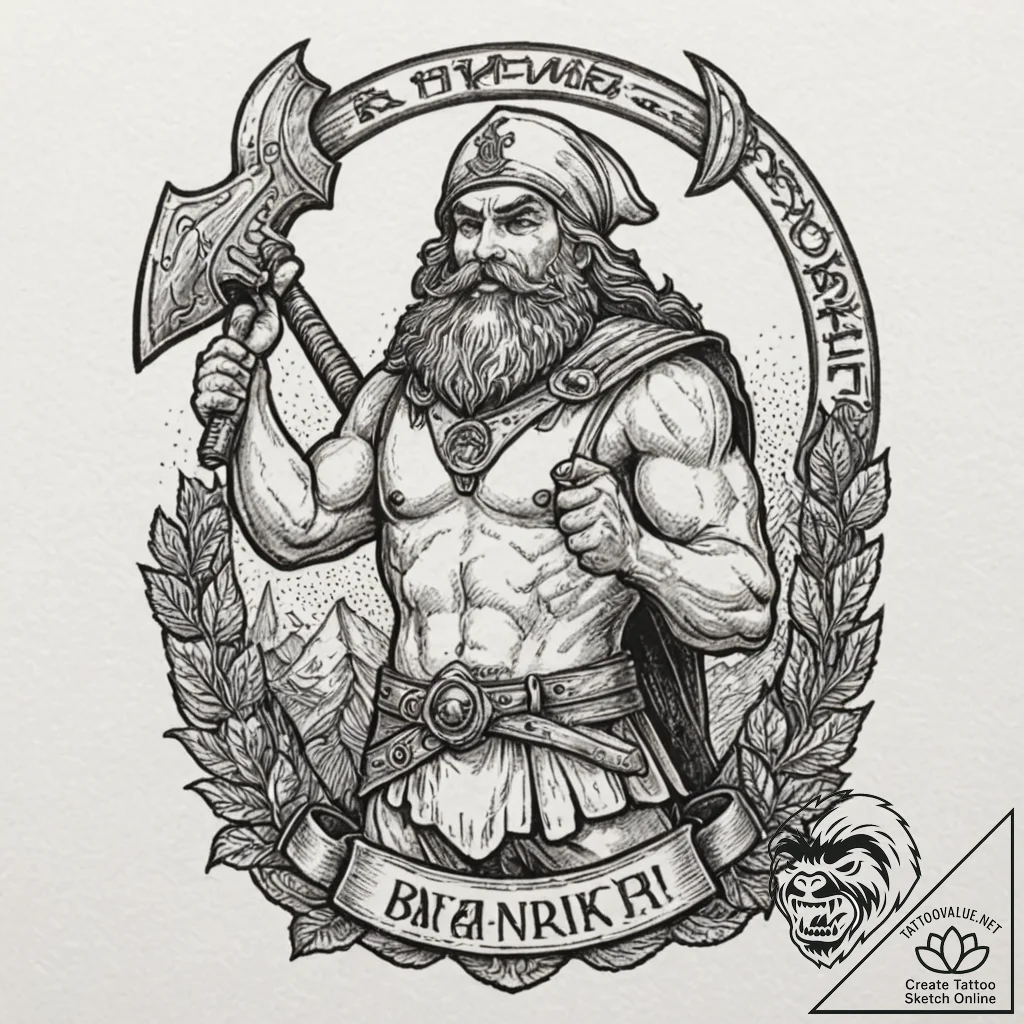 A graphic novel style panel of gimli, axe in... - tattoo sketch (№1751224923_0, 29.06.2025 19:22) — tattoovalue.net