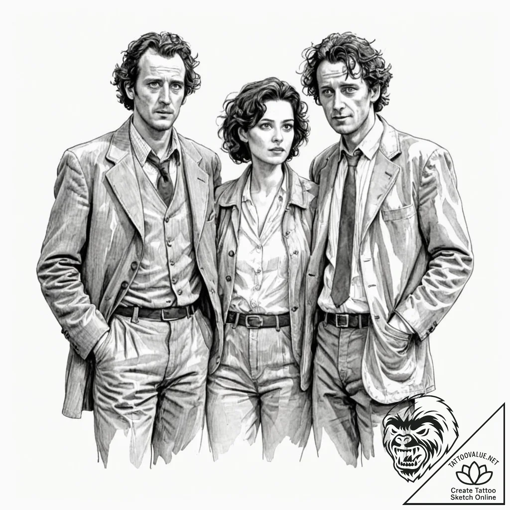 A watercolor tattoo of the main characters fr... - tattoo sketch (№1751225108_0, 29.06.2025 19:25) — tattoovalue.net