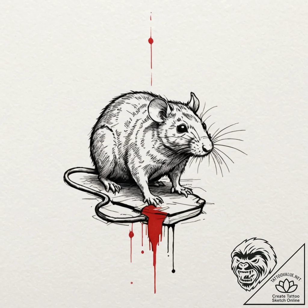 Rat, tattoo line art, masterpiece, best quali... - tattoo sketch (№1751225264_0, 29.06.2025 19:27) — tattoovalue.net