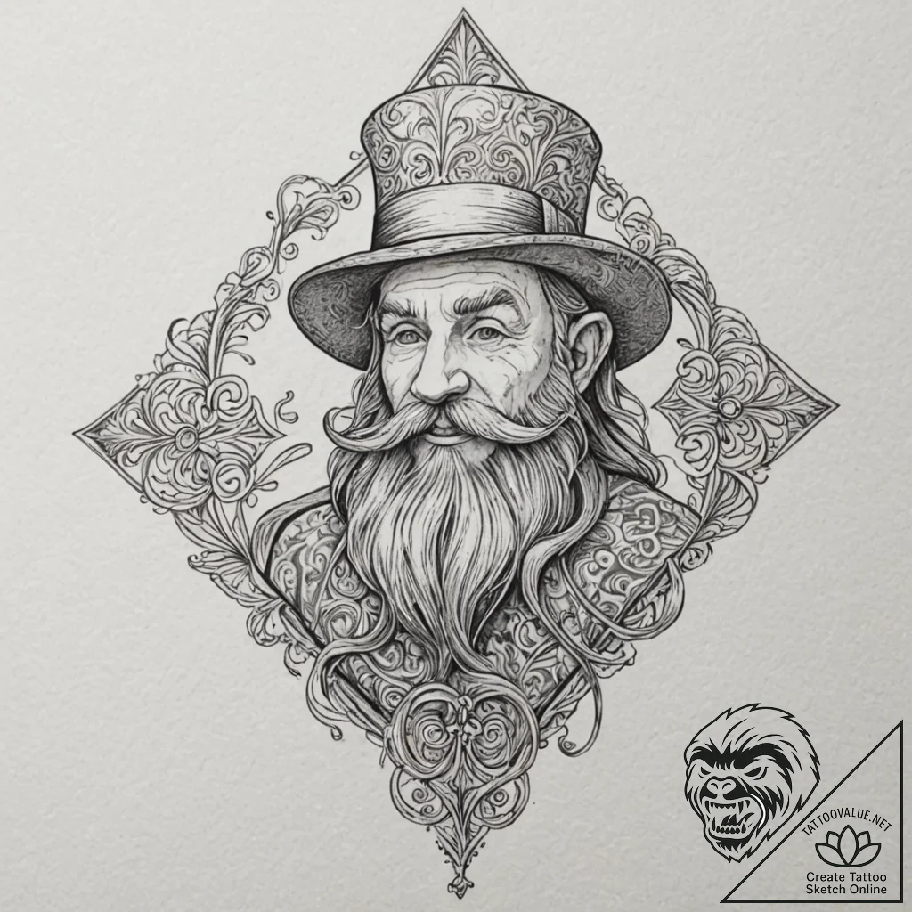 Leprechaun, tattoo drawing outline, black and... - tattoo sketch (№1751226102_0, 29.06.2025 19:41) — tattoovalue.net