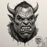 A trash polka tattoo of an orc’s snarling fac… – tattoo sketch (№1751226554_0, 29.06.2025 19:49) — tattoovalue.net