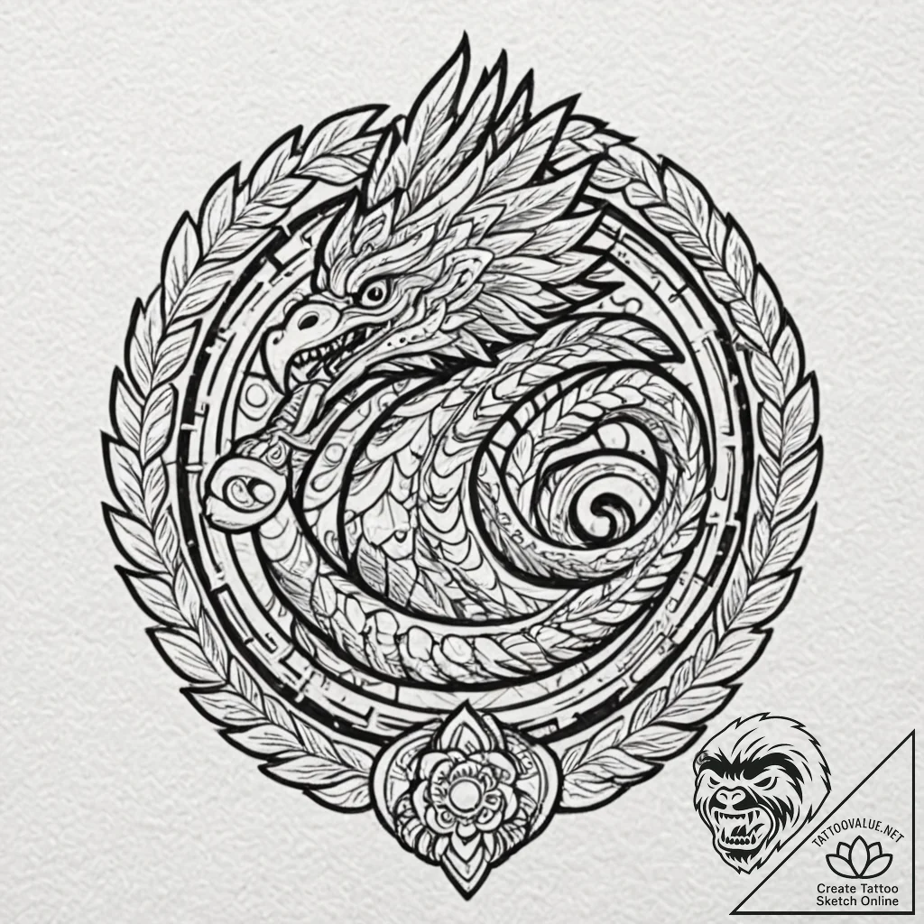 Aztec feathered serpent (quetzalcoatl), tatto... - tattoo sketch (№1751227006_0, 29.06.2025 19:56) — tattoovalue.net