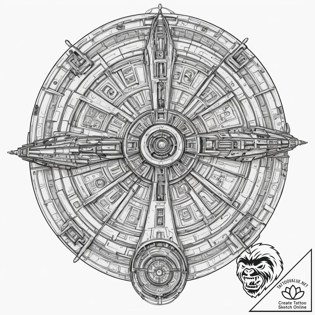 The millennium falcon blueprint, tattoo line... - tattoo sketch (№1751227191_0, 29.06.2025 19:59) — tattoovalue.net