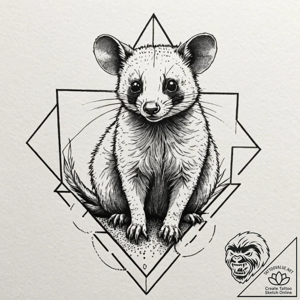Possum, concept art for tattoo, dotwork tatto... - tattoo sketch (№1751227423_0, 29.06.2025 20:03) — tattoovalue.net