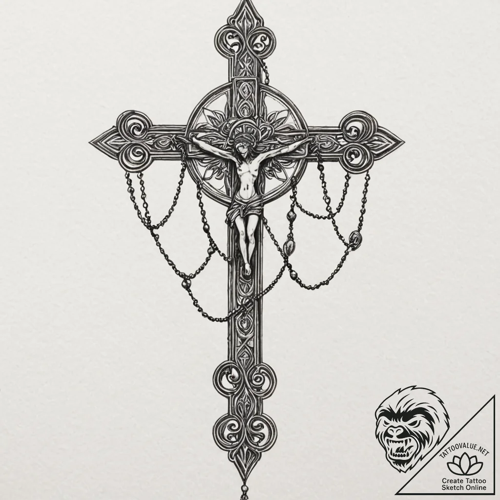 Rosary, ink illustration for tattoo, studio l... - tattoo sketch (№1751227608_0, 29.06.2025 20:06) — tattoovalue.net