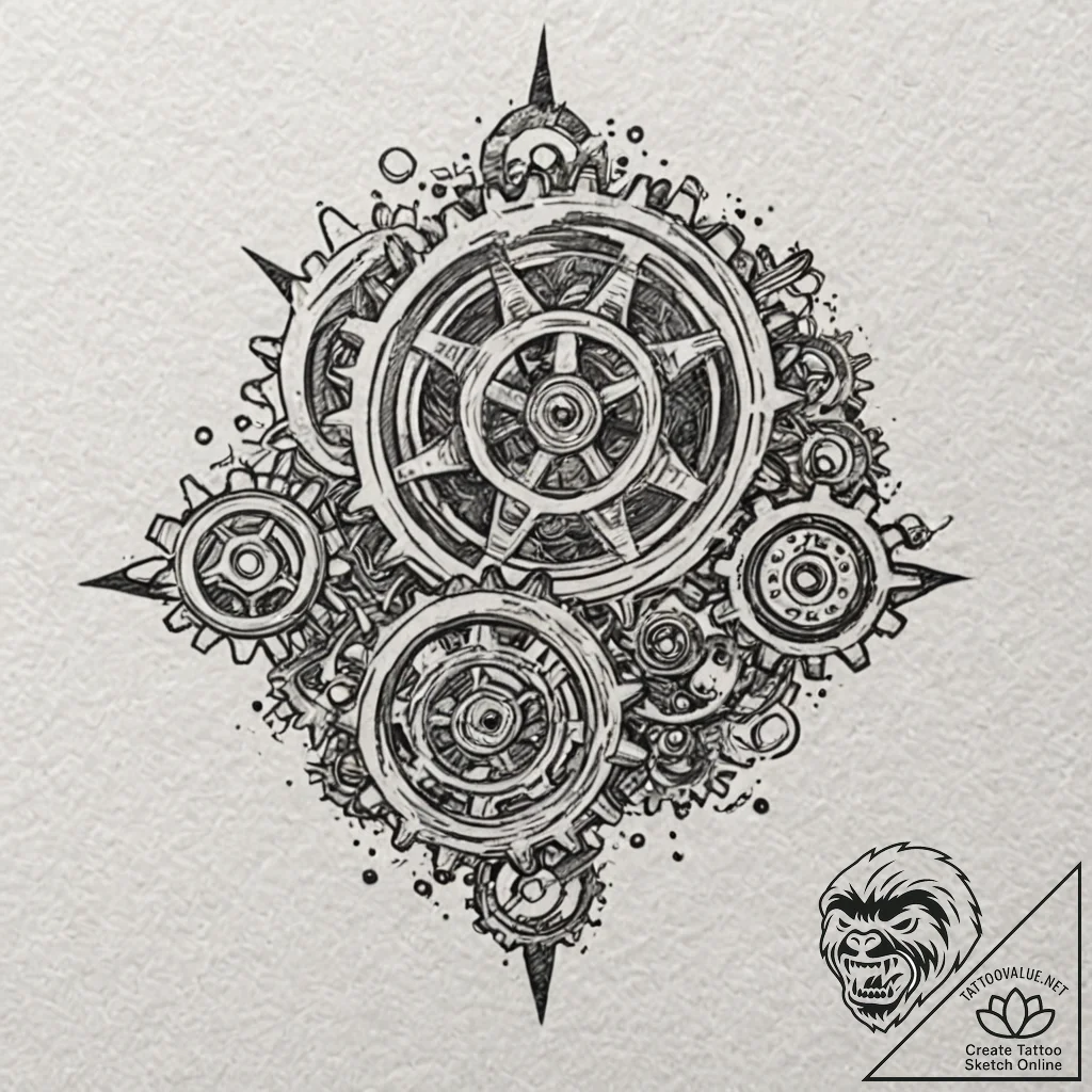 Gears, tattoo sketch design, clean lines, cri... - tattoo sketch (№1751228118_0, 29.06.2025 20:15) — tattoovalue.net