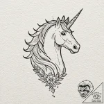 A linework tattoo of a unicorn, in a medieval… – tattoo sketch (№1751228233_0, 29.06.2025 20:17) — tattoovalue.net