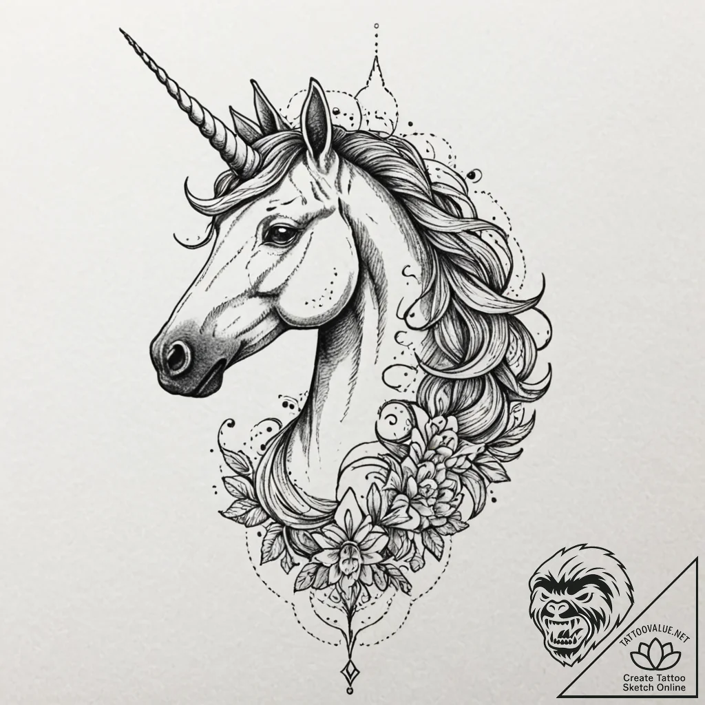 Unicorn, tattoo flash sheet design, dotwork t... - tattoo sketch (№1751228689_0, 29.06.2025 20:24) — tattoovalue.net
